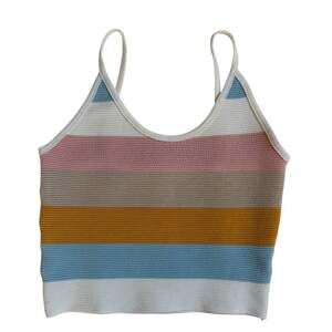 Dreamers Colorblock Sweater Tank Top (Beige / White / Orange / Blue) - Large